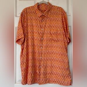 Tasso Elba Men’s Flamestitch Linen Button‎ Up Shirt Orange Size XL